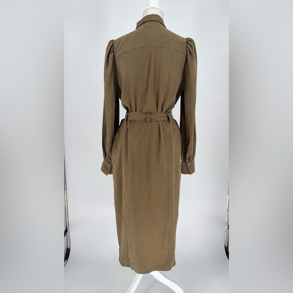 Nordstrom Midi Shirt Dress Long Sleeve Front Button Belted Pockets Green size s - Picture 6 of 10